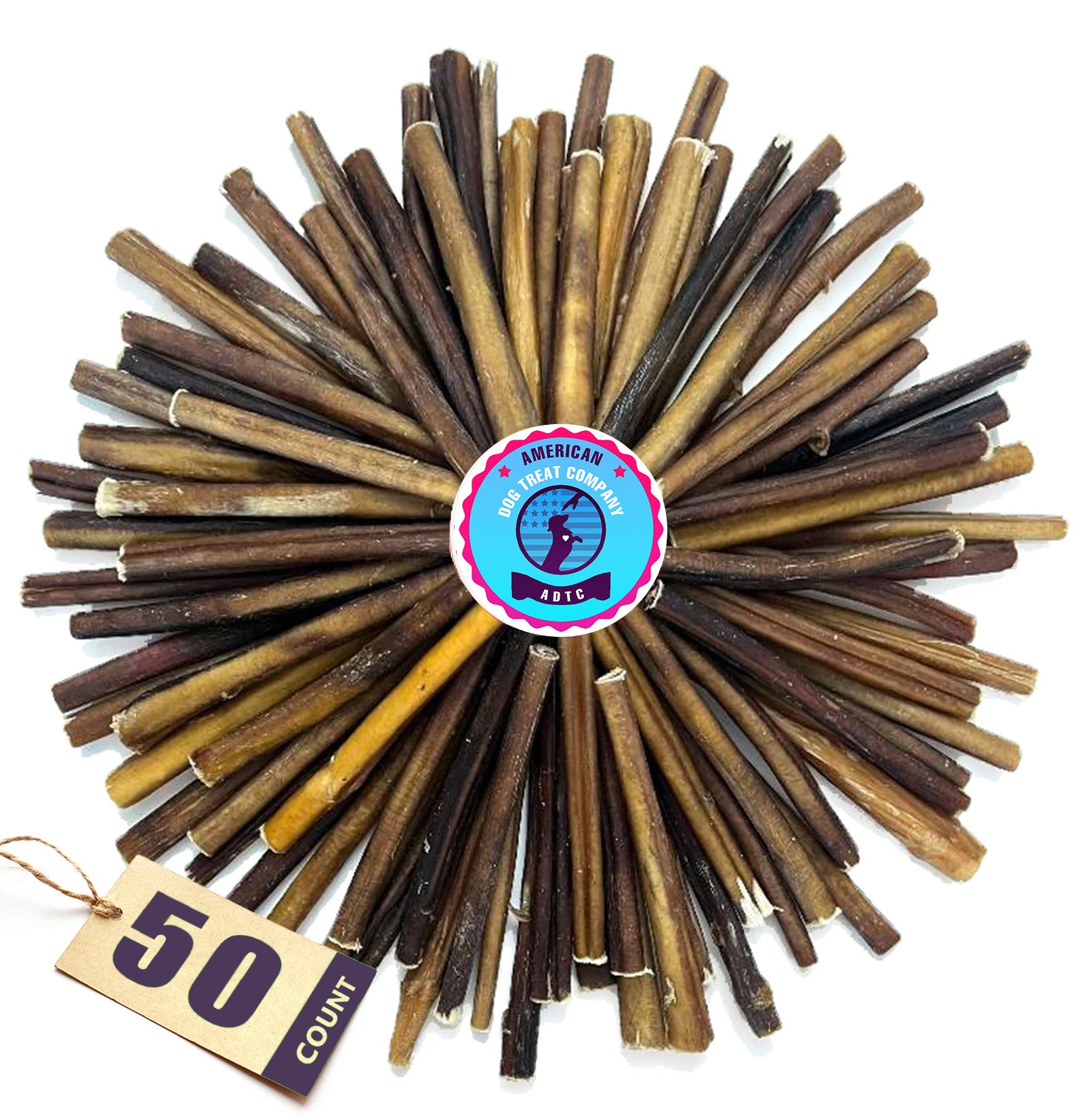 Bully Sticks for Dogs | Natural Long Lasting Pizzle Sticks | Single Ingredient Beef Pizzle | Dog Treats for Aggressive Chewers | 6-Inch Standard Thickness (Pack of 50)