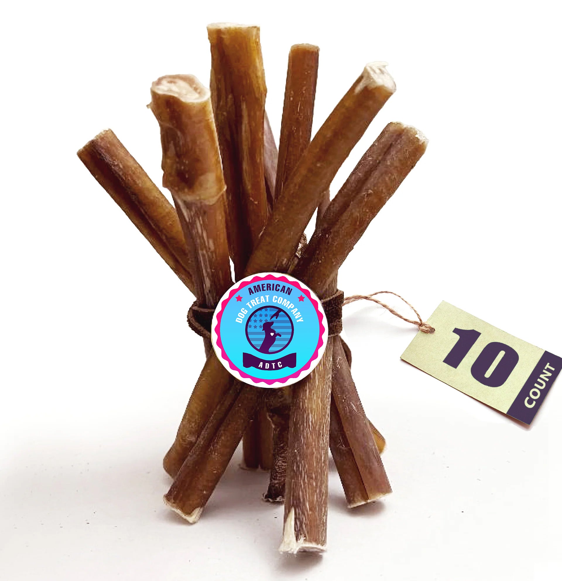 Bully Sticks for Dogs | Natural Long Lasting Pizzle Sticks | Single Ingredient Beef Pizzle | Dog Treats for Aggressive Chewers | 6-Inch Standard Thickness (Pack of 10 - Approximately 7 oz)