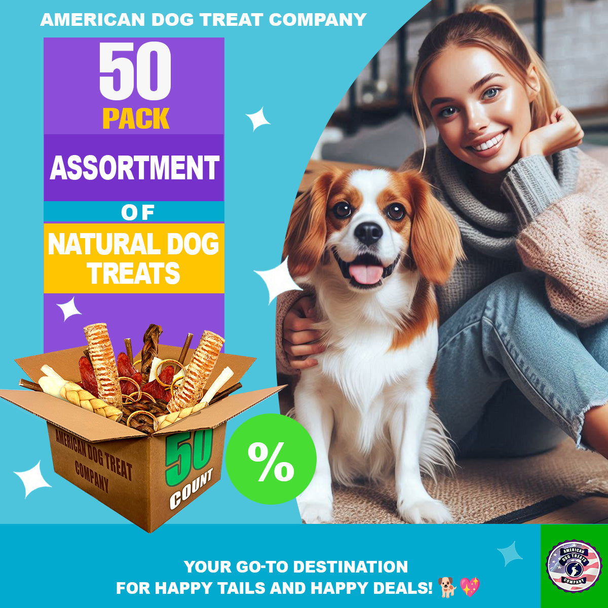 50-Piece Premium Dog Chew Assortment - Natural & Long-Lasting Treats | Includes Beef Ears, Bully Sticks, Collagen Sticks, Trachea Bones & More
