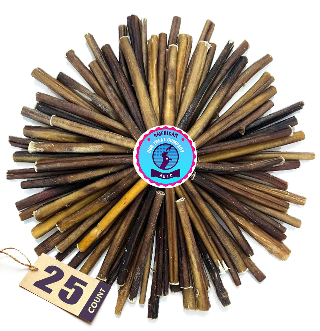 Bully Sticks for Dogs | Natural Long Lasting Pizzle Sticks | Single Ingredient Beef Pizzle | Dog Treats for Aggressive Chewers | 6-Inch Standard Thickness (Pack of 25)