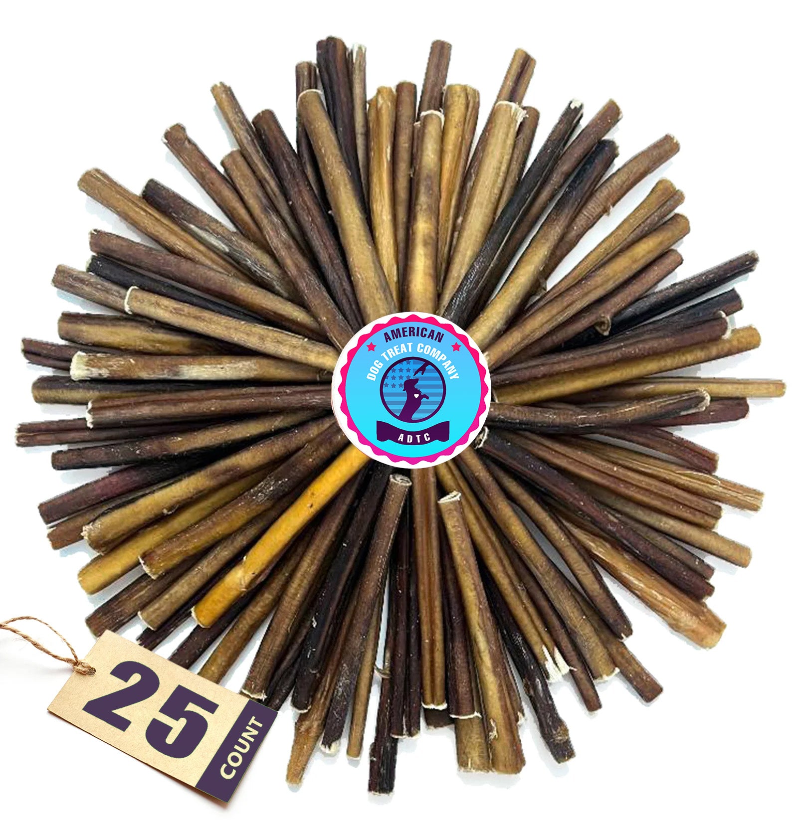 Bully Sticks for Dogs | Natural Long Lasting Pizzle Sticks | Single Ingredient Beef Pizzle | Dog Treats for Aggressive Chewers | 6-Inch Standard Thickness (Pack of 25)