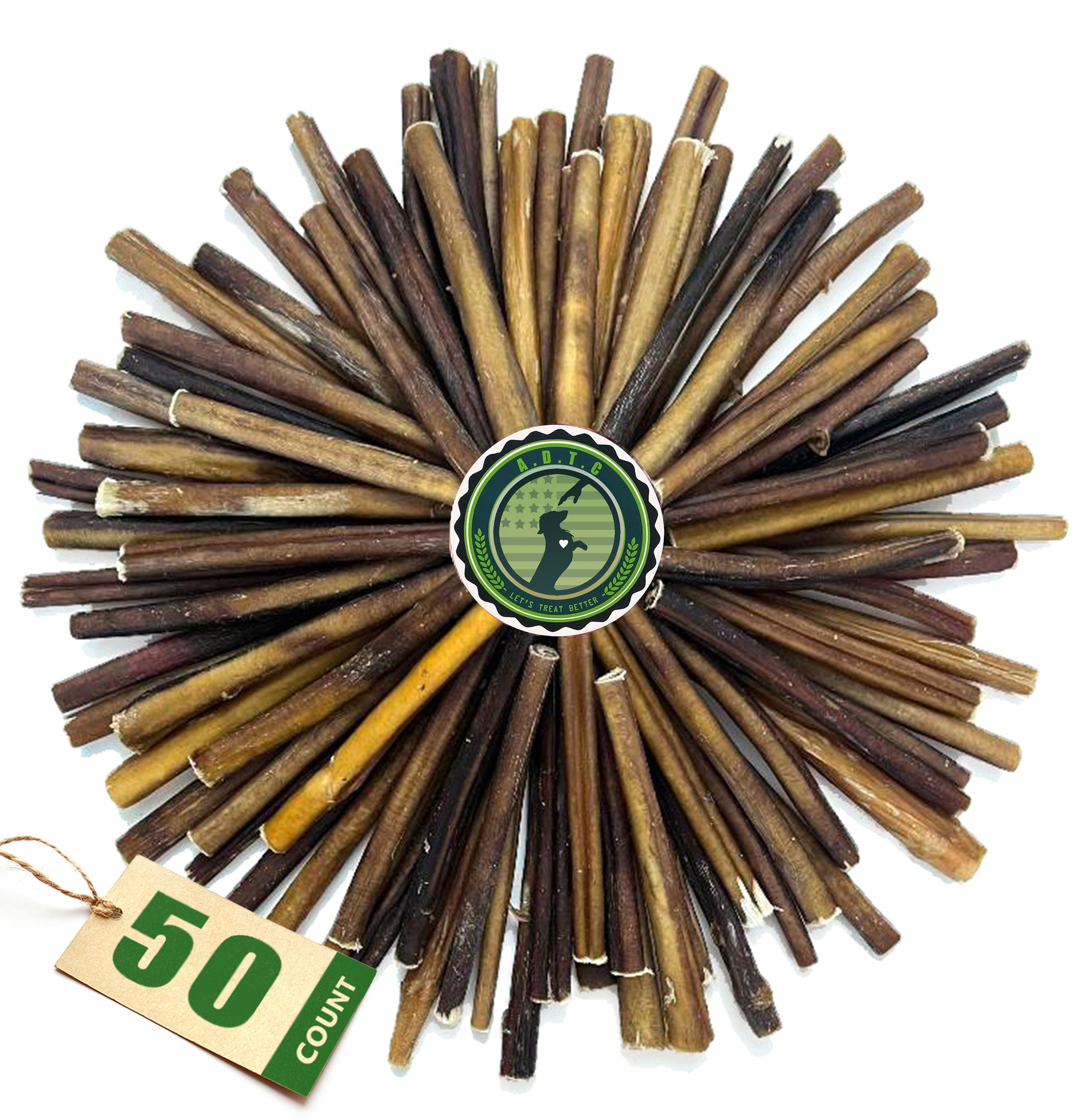 Bully Sticks for Dogs | Natural Long Lasting Pizzle Sticks | Single Ingredient Beef Pizzle | Dog Treats for Aggressive Chewers | 6-Inch Standard Thickness (Pack of 50)