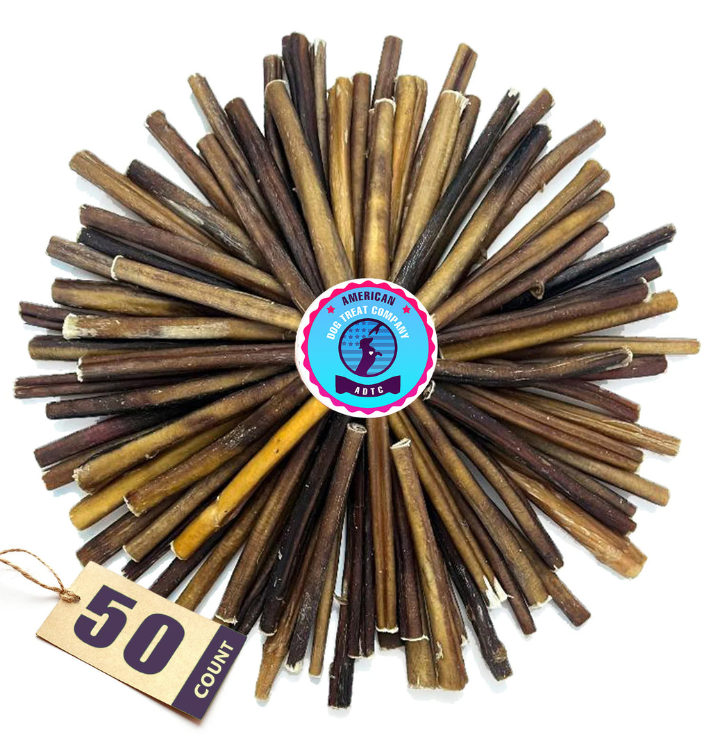 Bully Sticks for Dogs | Natural Long Lasting Pizzle Sticks | Single Ingredient Beef Pizzle | Dog Treats for Aggressive Chewers | 6-Inch Standard Thickness (Pack of 50)