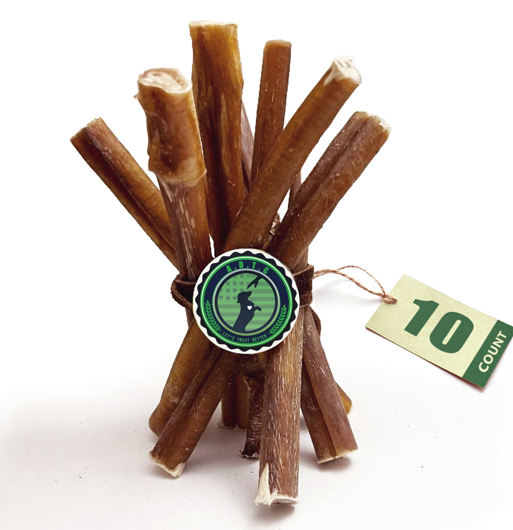 Bully Sticks for Dogs | Natural Long Lasting Pizzle Sticks | Single Ingredient Beef Pizzle | Dog Treats for Aggressive Chewers | 6-Inch Standard Thickness (Pack of 10 - Approximately 7 oz)